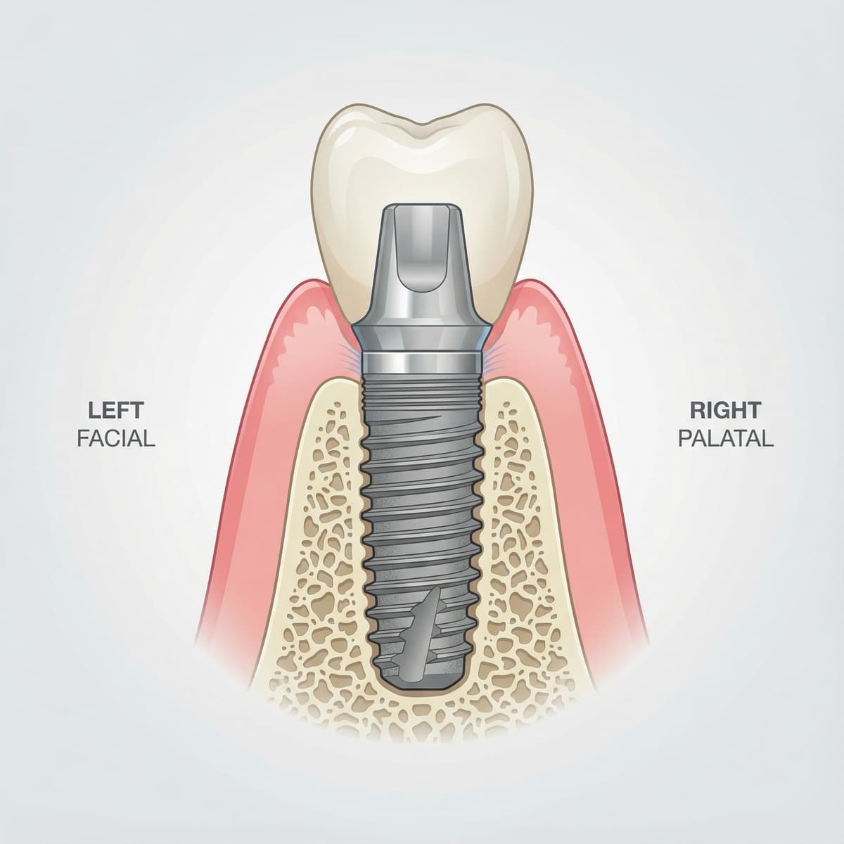 Dental patient education materials showing a simple implant diagram for chairside explanation